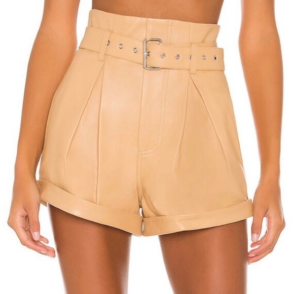 NWT Camila Coelho Azan Leather Shorts in Tan Size Small - Picture 2 of 8